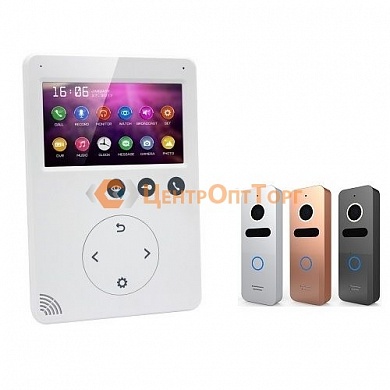 Комплект: цветной видеодомофон QM-432C белый с экраном 4.3"+ цветная вызывная видеопанель QM-308N (800ТВЛ) серебро
