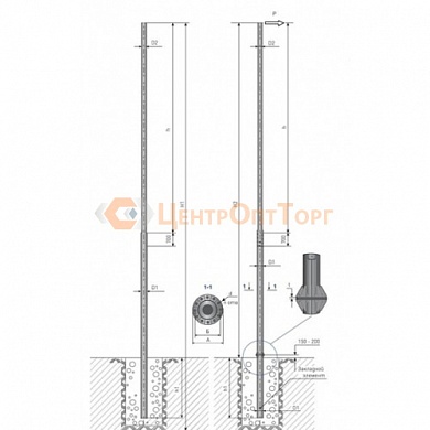 Опоры трубчатые контактной сети с фланцевым соединением опоры и закладного элемента ОКСТф (фундаментного блока) ОКСТф-1500-9,0