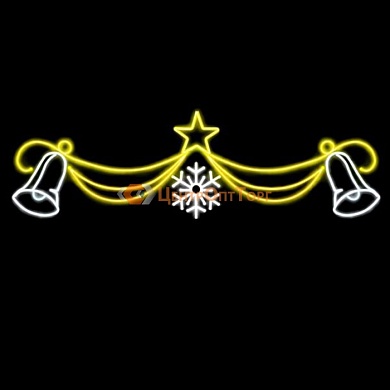 Световое панно «Снежинка с колокольчиками», 90*300 см