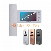 Комплект: цветной видеодомофон QM-434C белый с экраном 4.3"+ цветная вызывная видеопанель QM-308N (800ТВЛ) золото
