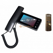 Комплект: цветной видеодомофон QM-434 чёрный с экраном 4.3" + цветная вызывная видеопанель QM-305N (600ТВЛ) бронза