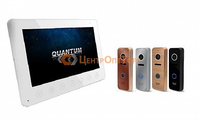 Комплект: цветной видеодомофон QM-750C/SD белый с экраном  7" + цветная вызывная видеопанель QM-308H (800ТВЛ) серебро