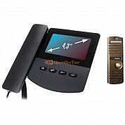 Комплект: цветной видеодомофон QM-433C чёрный с экраном 4.3"+ цветная вызывная видеопанель QM-305N (600ТВЛ) бронза