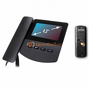 Комплект: цветной видеодомофон QM-433C чёрный с экраном 4.3"+ цветная вызывная видеопанель QM-305N (600ТВЛ) серебро