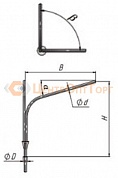 1К2-Ф - кронштейн радиусный для двух консольных светильников на фланце 1К2(15°)-1,5-1,5-Ф2-β-Тр.48